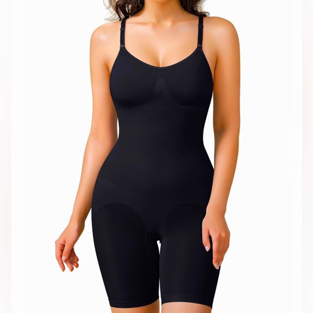 Stretch Mid-thigh Full body Shaper- Black Bodysuit Shapewear Size:L Gently Used
